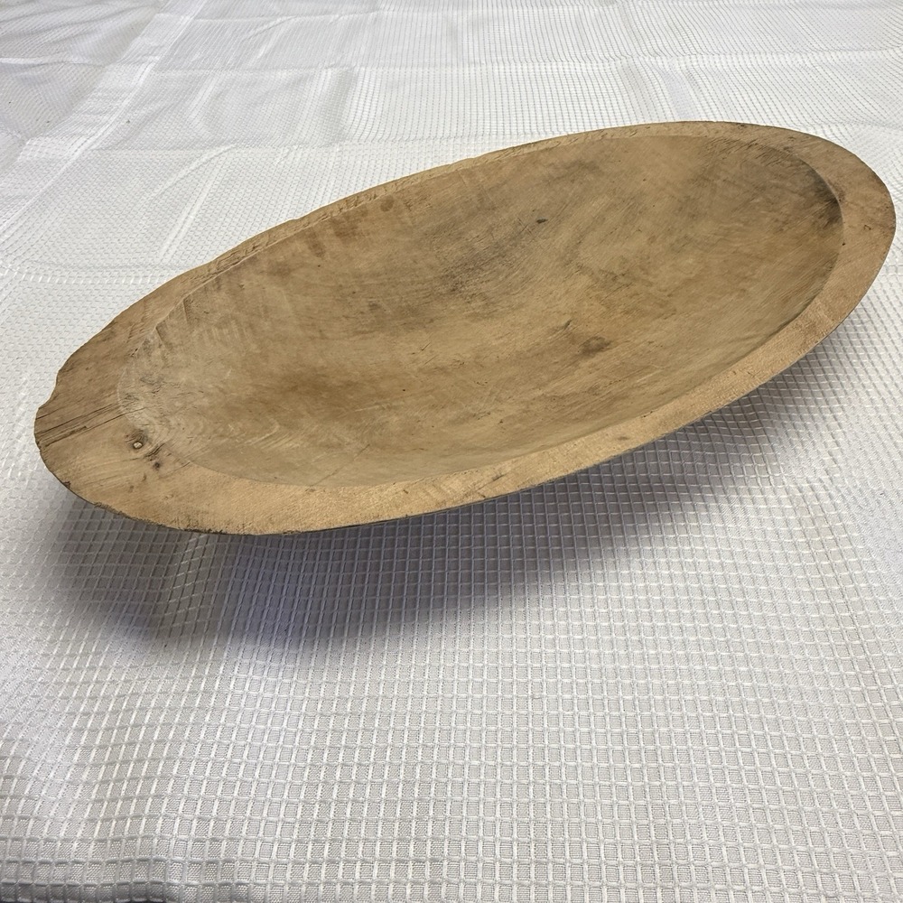 Antique Primitive‎ 16.5"x9" Wooden Dough Trencher Hand Carved Bowl Americana Old